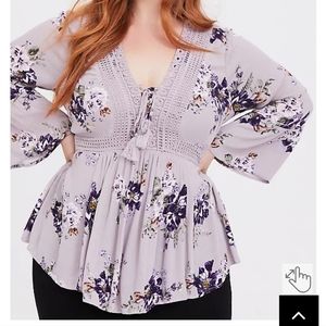 LILAC PURPLE FLORAL GAUZE BABYDOLL TOP